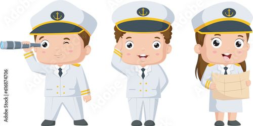 Set of cute sailors children cartoon