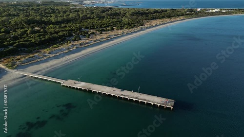 Wallpaper Mural Aerial top down shot of jetty at Woodman Point Beach surrounded by clear ocean water at sunrise Torontodigital.ca