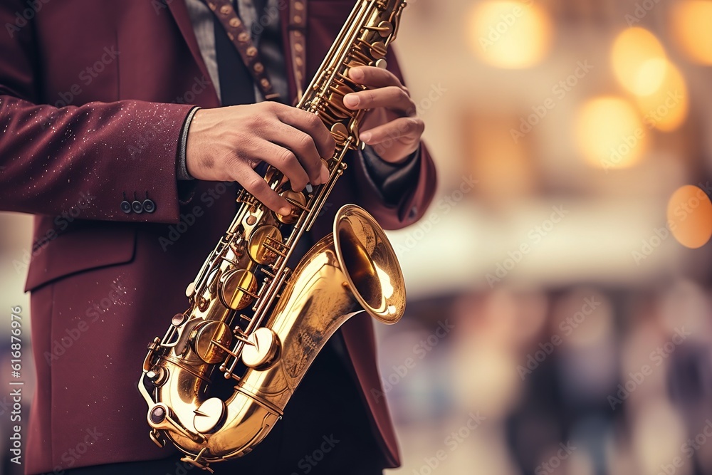 Fototapeta premium Man playing the saxophone. Generative AI.