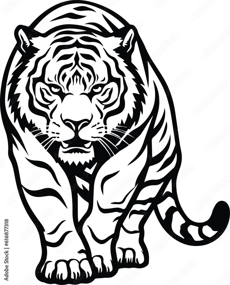 Tiger Mascot Logo Monochrome Design Style