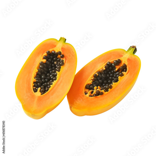 top view slices of sweet papaya isolated on transparent background