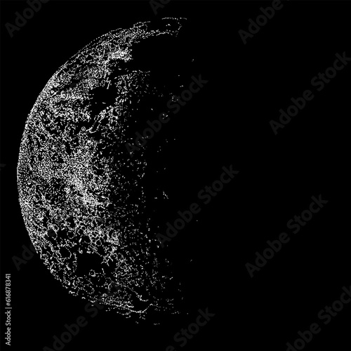 waning crescent hand drawing vector isolated on black background.