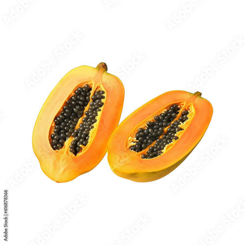 top view slices of sweet papaya isolated on transparent background