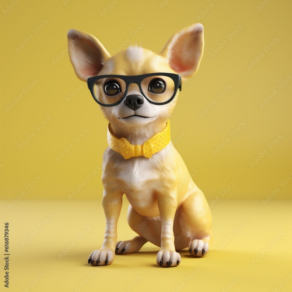 dog portrait chihuahua pet yellow isolated animal puppy glasses background cute. Generative AI.