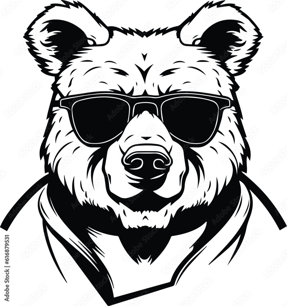 Bear In Sunglasses Logo Monochrome Design Style