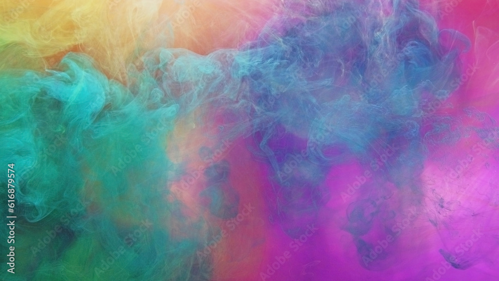 Color smoke texture. Mist cloud. Paint water mix. Holi steam. VIvid pink blue yellow vapor blend wave abstract art background.