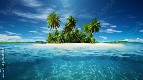 beautiful island beach with clear sea blue sky and coconut tree on sunny day. generative AI