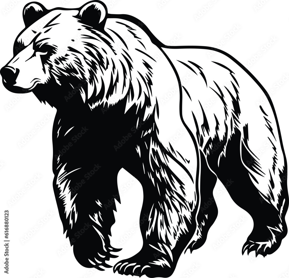 Grizzly Bear Logo Monochrome Design Style - obrazy, fototapety, plakaty 