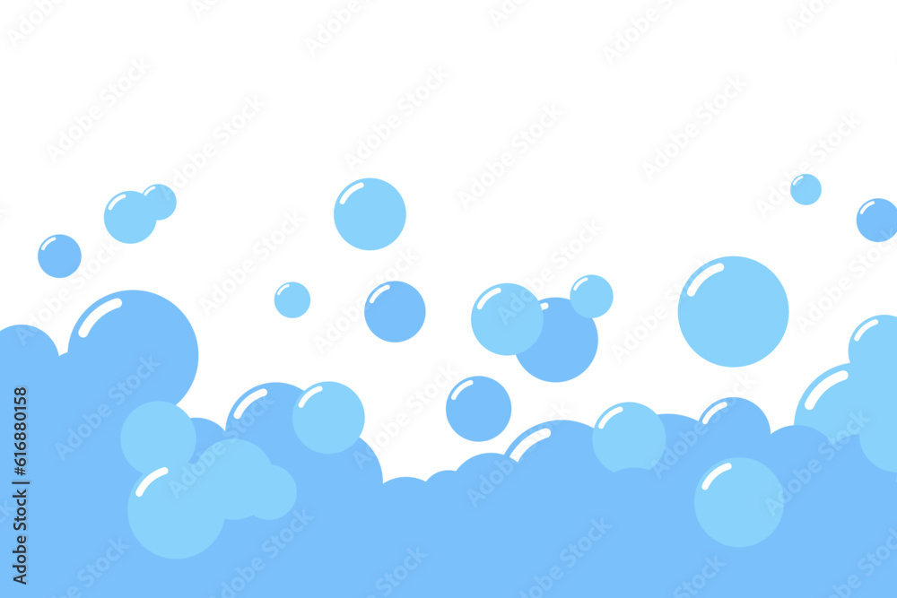 Cartoon soap foam bubbles suds framing shower gel, shampoo, shaving, mousse. Vector illustration - obrazy, fototapety, plakaty 