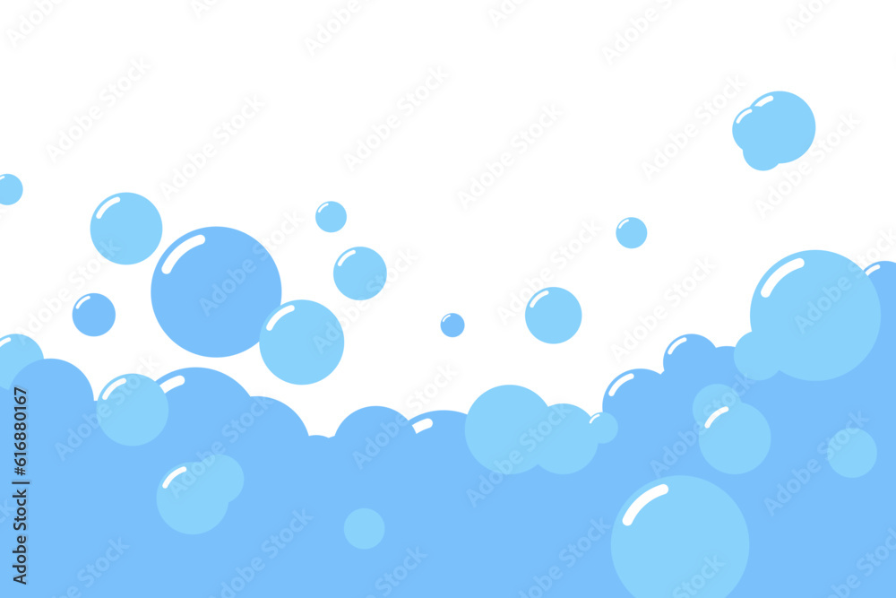 Cartoon soap foam bubbles suds framing shower gel, shampoo, shaving, mousse. Vector illustration - obrazy, fototapety, plakaty 