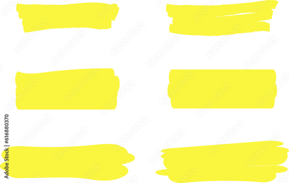 Obraz premium Highlighter line yellow marker strokes lines vector. Yellow watercolor hand drawn highlight set. Marker pen highlight strokes.