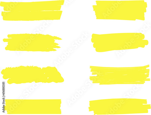 Highlighter line yellow marker strokes lines vector. Yellow watercolor hand drawn highlight set. Marker pen highlight strokes.