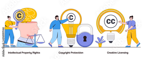 Intellectual Property Rights, Copyright Protection, Creative Licensing Concept with Character. Creative Industry Abstract Vector Illustration Set. Artistic Rights, Licensing Terms Metaphor