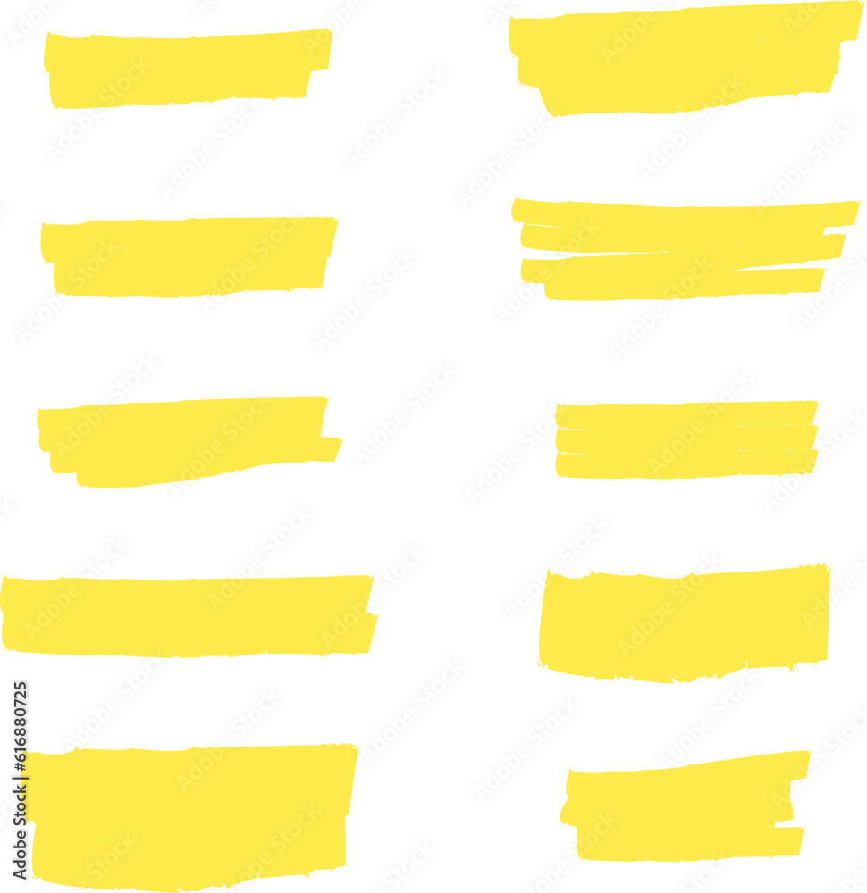 Highlighter line yellow marker strokes lines vector. Yellow watercolor hand drawn highlight set. Marker pen highlight strokes. Highlighter line yellow marker strokes lines vector. Yellow watercolor hand drawn highlight set. Marker pen highlight strokes.