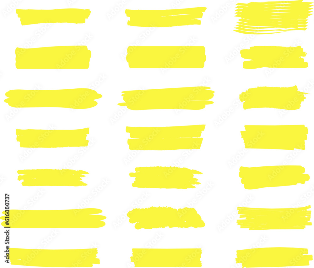 Highlighter line yellow marker strokes lines vector. Yellow watercolor hand drawn highlight set. Marker pen highlight strokes. Highlighter line yellow marker strokes lines vector. Yellow watercolor hand drawn highlight set. Marker pen highlight strokes.