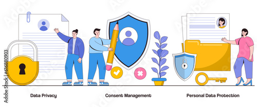 Data Privacy, Consent Management, Personal Data Protection Concept with Character. Privacy Compliance Abstract Vector Illustration Set. Consent Handling Metaphor