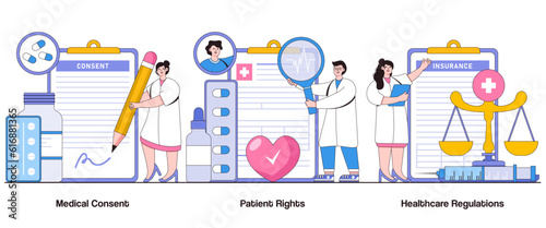 Medical Consent, Patient Rights, and Healthcare Regulations Concept with Character. Medical Ethics Abstract Vector Illustration Set. Informed Consent, Confidentiality Metaphor