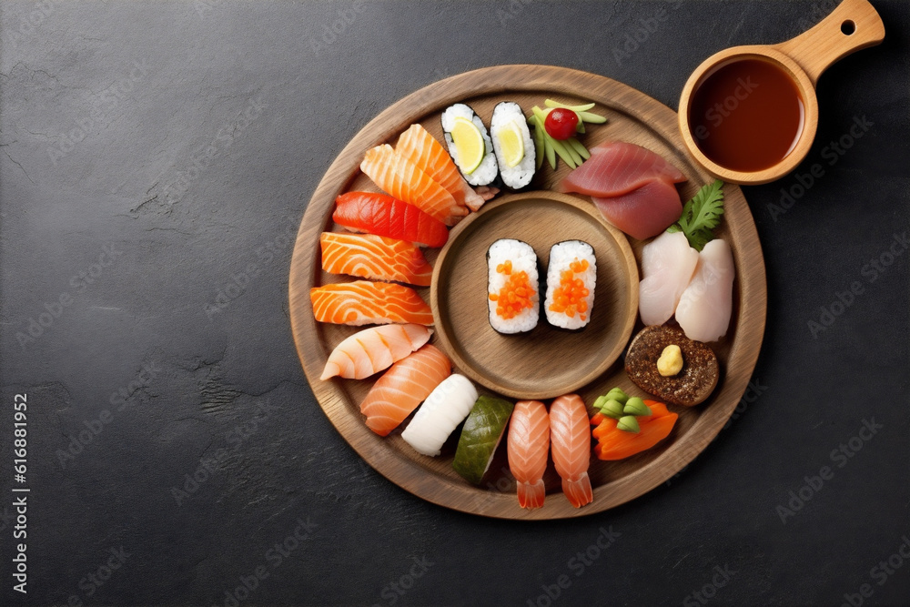 fish seafood roll japanese fresh asian food rice sushi healthy. Generative AI.