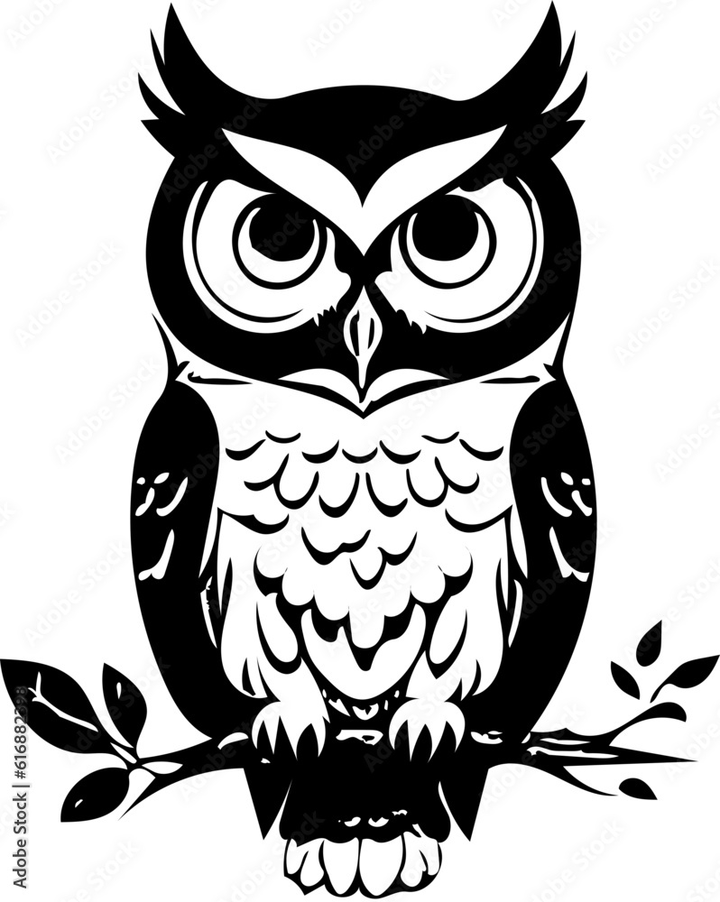 Owl vector illustration | Silhouette of an owl black and white