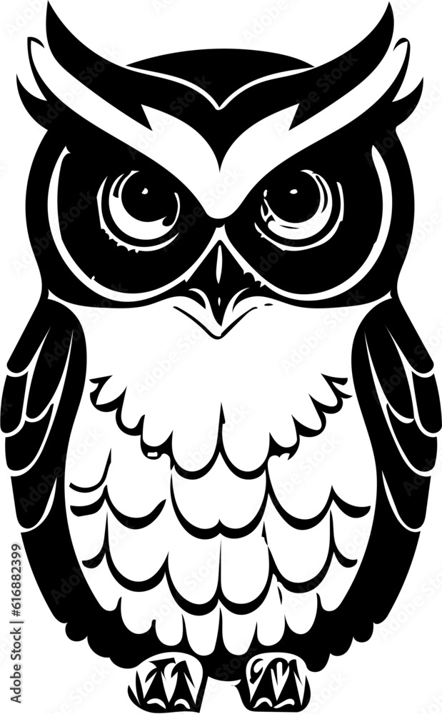 Owl vector illustration | Silhouette of an owl black and white | Digital art illustration 