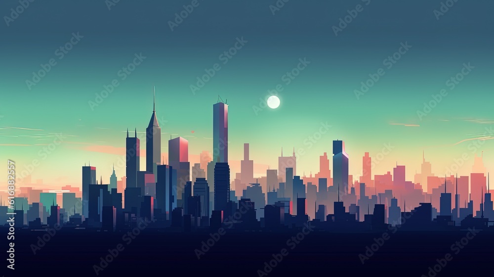minimalist skyline, digital art illustration