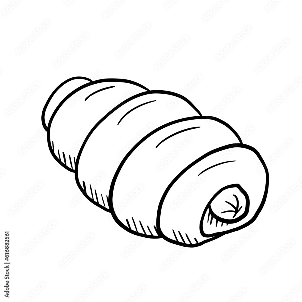 Hand drawn sausage in dough isolated on white background. Doodle vector food sketch Hand drawn sausage in dough isolated on white background. Doodle vector food sketch