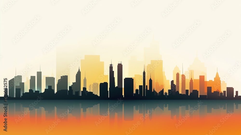 minimalist skyline, digital art illustration