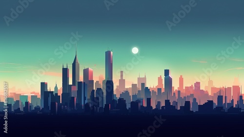 minimalist skyline  digital art illustration