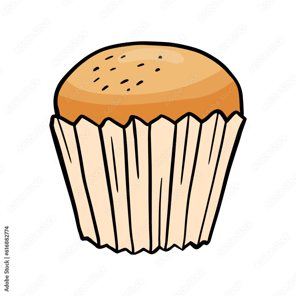 Hand drawn muffin isolated on white background. Food illustration isolated on white. Hand drawn muffin isolated on white background. Food illustration isolated on white.