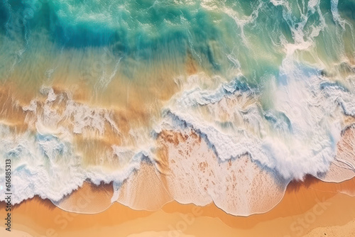 sand and sea waves background  top down view Generative AI.