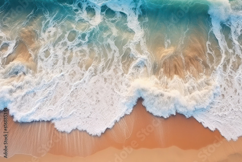sand and sea waves background, top down view,Generative AI. © tope007