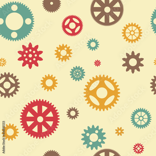 Seamless gears pattern in vintage style. Steampunk seamless color background. Vector illustration.