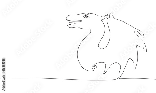 One line dragon. Line art dragon of symbol of 2024. One line continuous new year banner. Outline vector illustration.