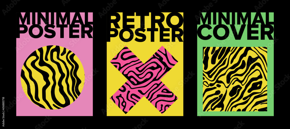 Psychedelic retro style posters with geometric shapes and ornaments. Psychedelic retro style posters with geometric shapes and ornaments.