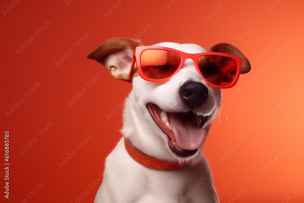 dog funny isolated sunglasses portrait indoor background cute animal pet smile. Generative AI.