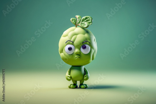 Sad Pea character with a pea sized brain, Generative AI