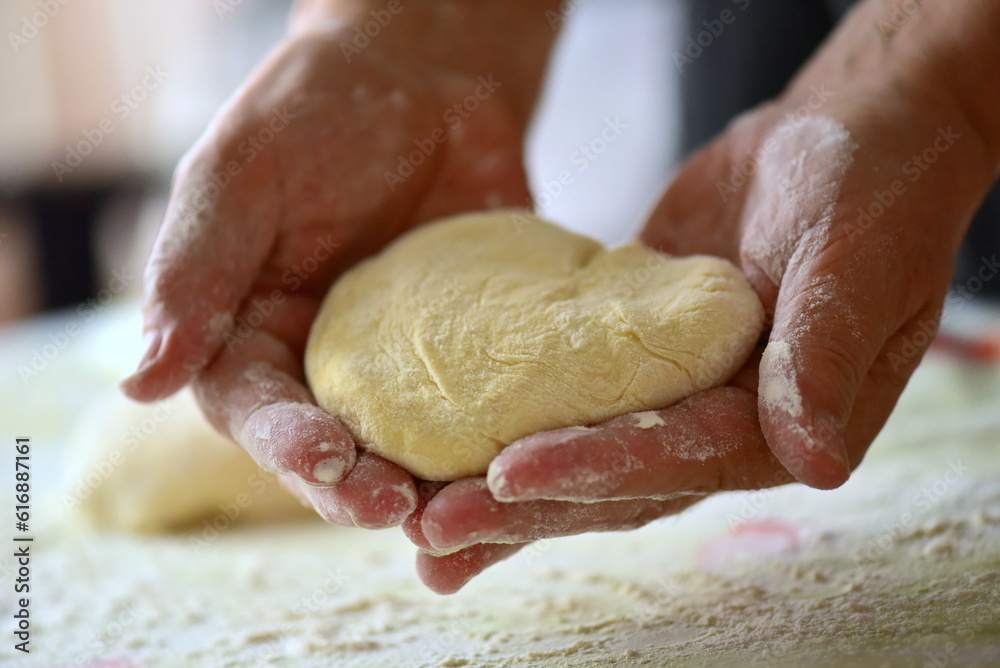 preparing dough for baking