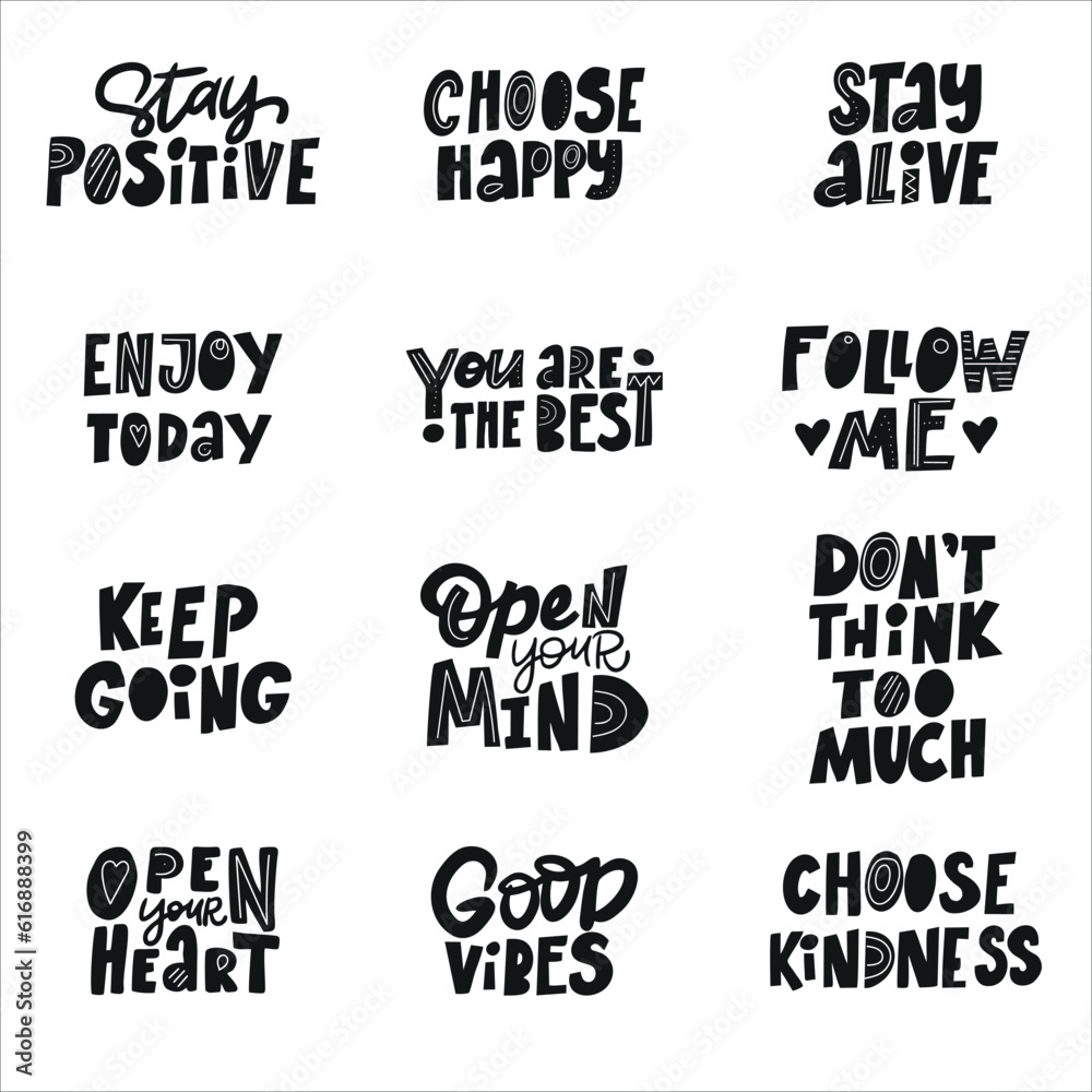 SET Motivational phraseS for postcards, posters, stickers, etc.