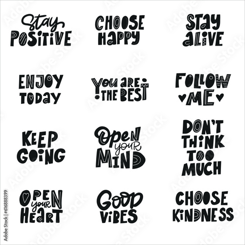 SET Motivational phraseS for postcards  posters  stickers  etc.