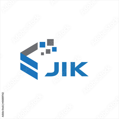 JIK letter technology logo design on white background. JIK creative initials letter IT logo concept. JIK setting shape design.
 photo