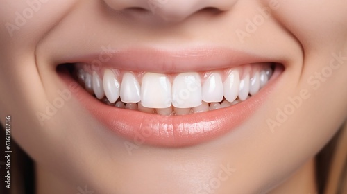 This is an advertisement for Banner's tooth whitening services, showcasing a close-up of a female's perfect white teeth with a shade guide to illustrate the bleach color. Generative AI