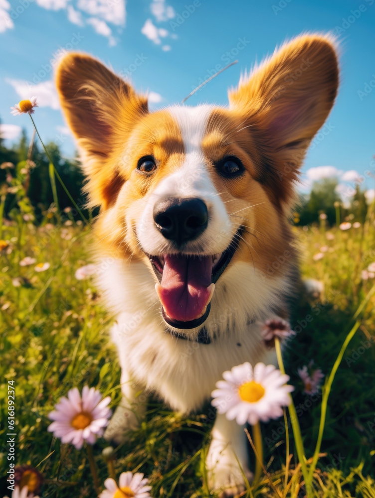 Happy cute dog on a summer day