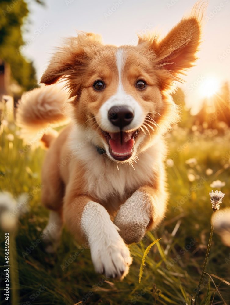 Happy cute dog on a summer day