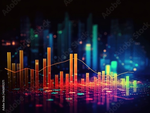 Economic and stock market chart lines financial graph on a technology abstract background, trading market concept. Generative AI © itchaznong