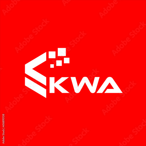 KWA letter technology logo design on red background. KWA creative initials letter IT logo concept. KWA setting shape design.
