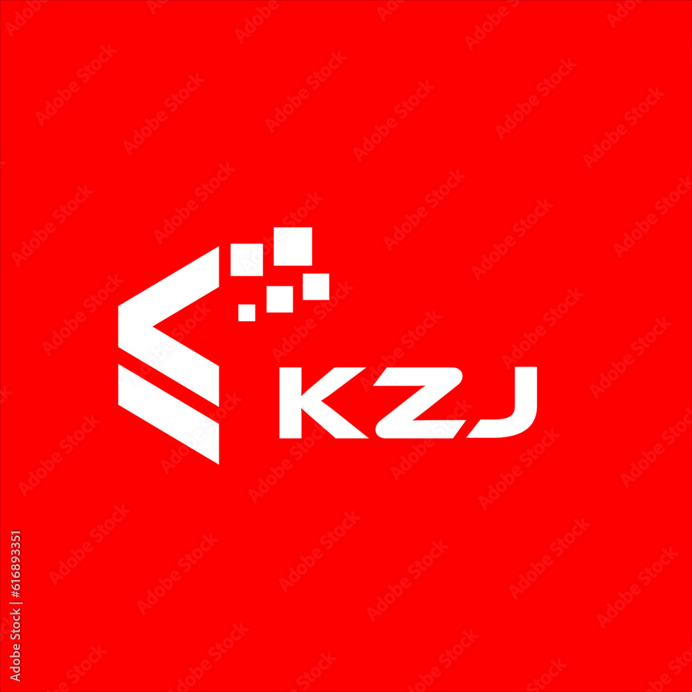 Obraz premium KZJ letter technology logo design on red background. KZJ creative initials letter IT logo concept. KZJ setting shape design. 