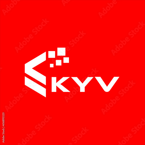 KYV letter technology logo design on red background. KYV creative initials letter IT logo concept. KYV setting shape design.
 photo