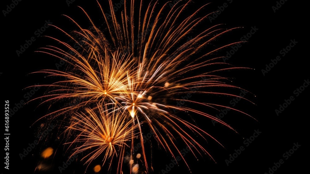 Abstract colored firework background with free space for text. Bright fireworks. Background festive night fireworks in the sky. generative ai