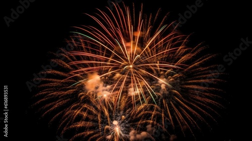 Abstract colored firework background with free space for text. Bright fireworks. Background festive night fireworks in the sky. generative ai