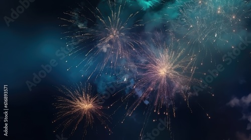 Wallpaper Mural Abstract colored firework background with free space for text. Bright fireworks. Background festive night fireworks in the sky. generative ai Torontodigital.ca